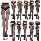 Jacquard Fishnet Pantyhose with Garter - Patterned Tights