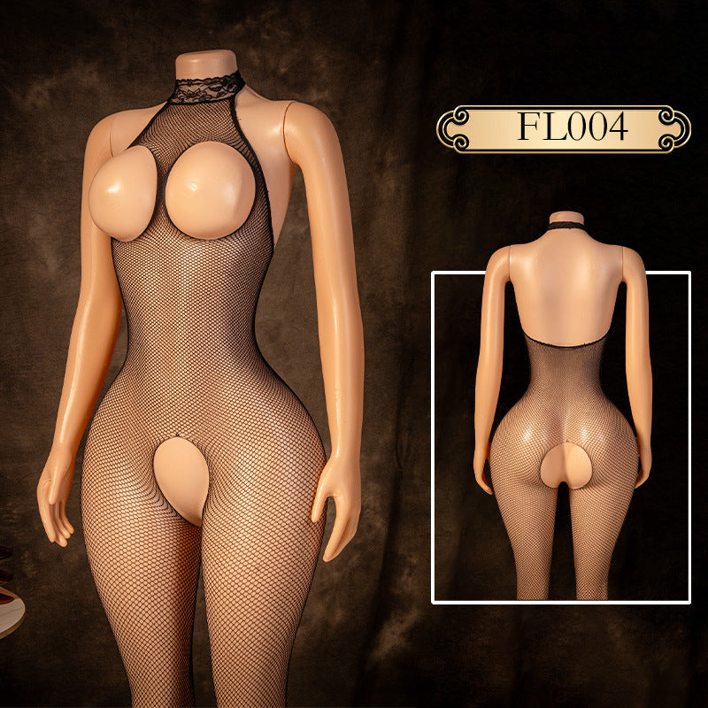 Lace Bodysuit Lingerie Set with Stockings - One Piece Sleepwear