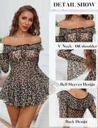 Romantic Ruffles Off-Shoulder Babydoll - Long Sleeve Nightgown