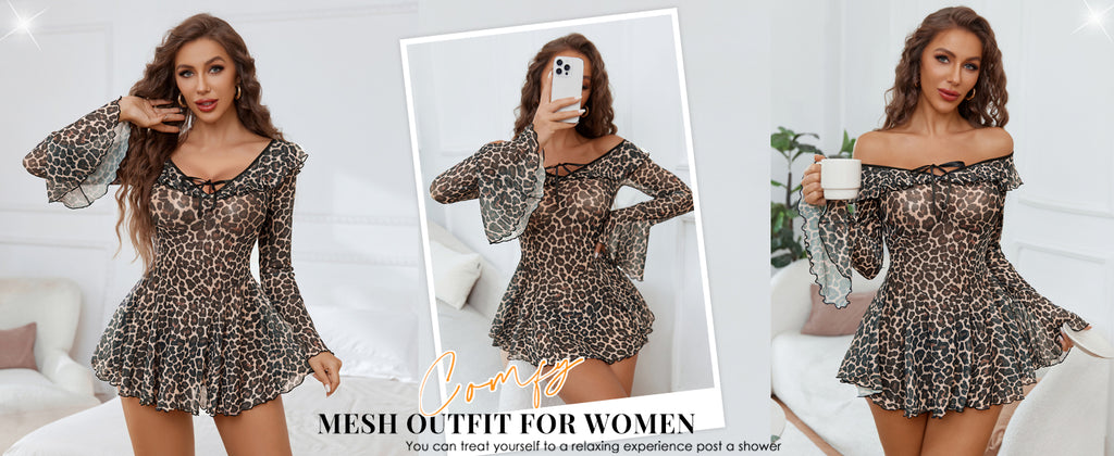 Romantic Ruffles Off-Shoulder Babydoll - Long Sleeve Nightgown