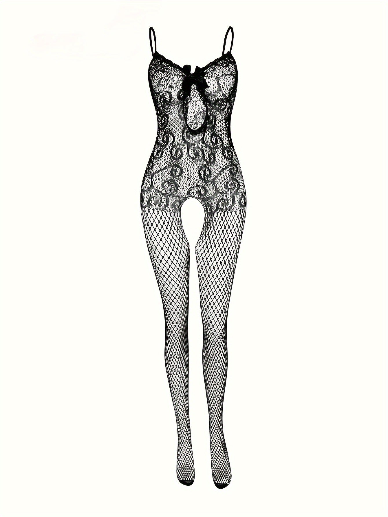 Mesh Lace Strap Dress with Bowknot - Lingerie Nightdress