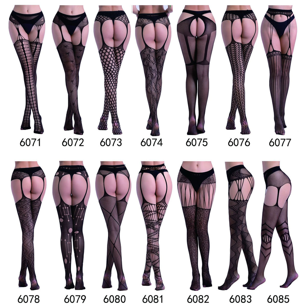 Jacquard Fishnet Pantyhose with Garter - Patterned Tights