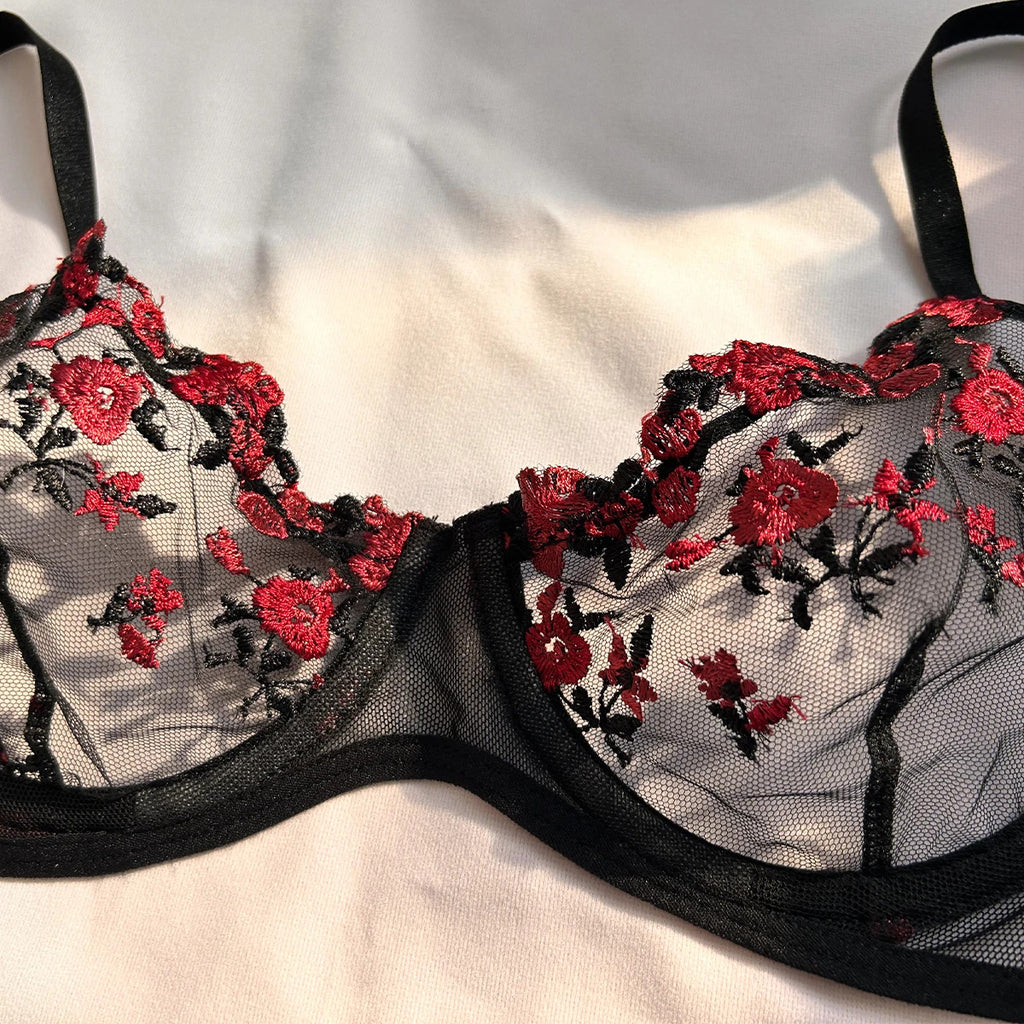 Enchanted Garden Embroidered Bra Set - Push Up Bralette