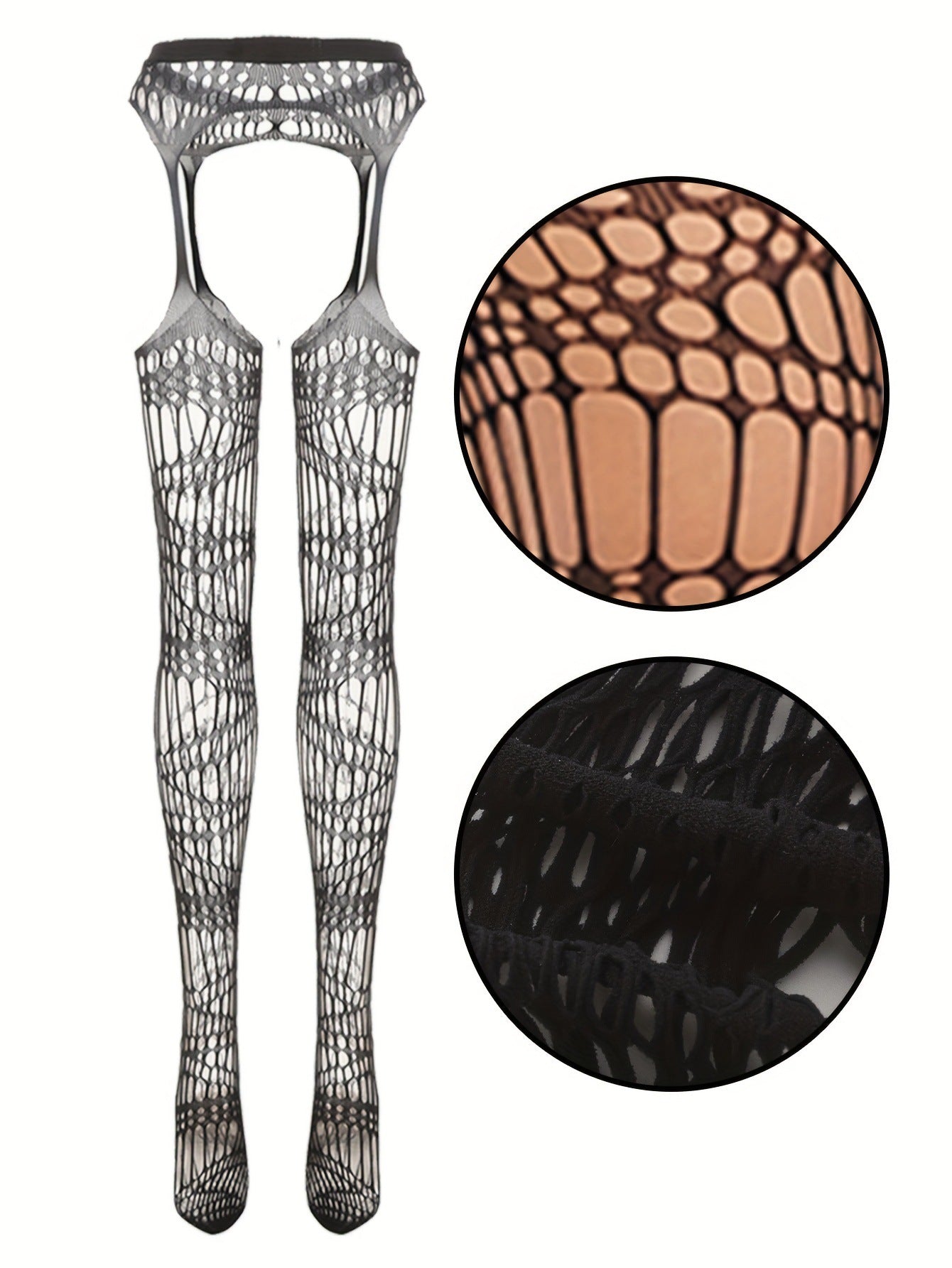 Jacquard Fishnet Pantyhose with Garter - Plus Size Tights