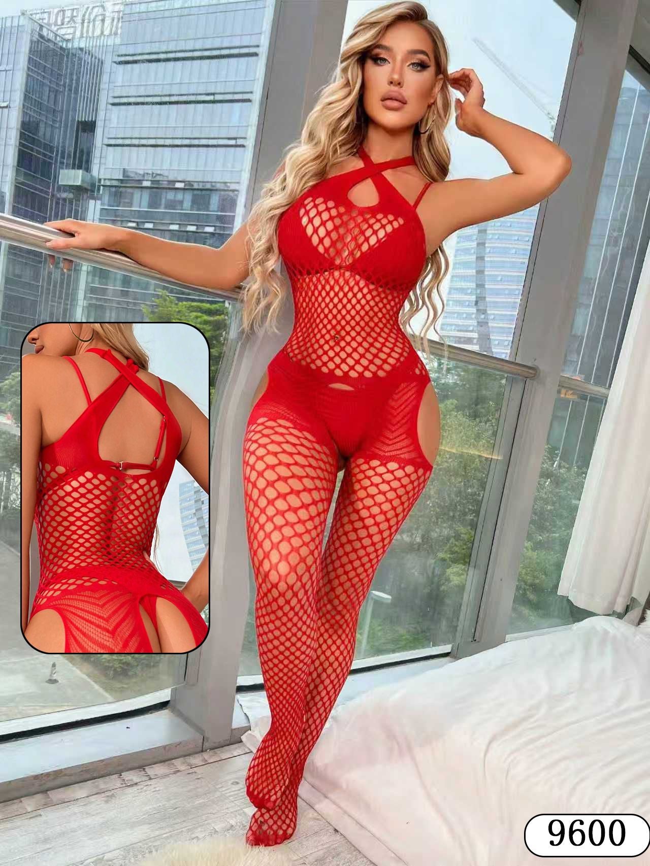 Plus Size Christmas Mesh Nightwear with Stockings - Holiday Set