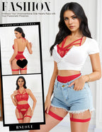Strappy Seduction Halter Set - 3 Piece Lace Garter Collection