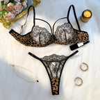 Wild Romance Leopard and Floral Set - Black Lace Lingerie