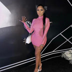 One-Piece Hollow Out Bodysuit - Short Style Half High Neck Long Sleeve