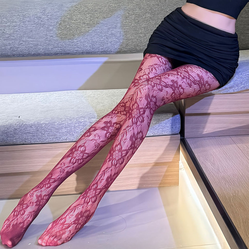 Lace Mesh Pattern Long Tube Stockings - Elegant Hosiery