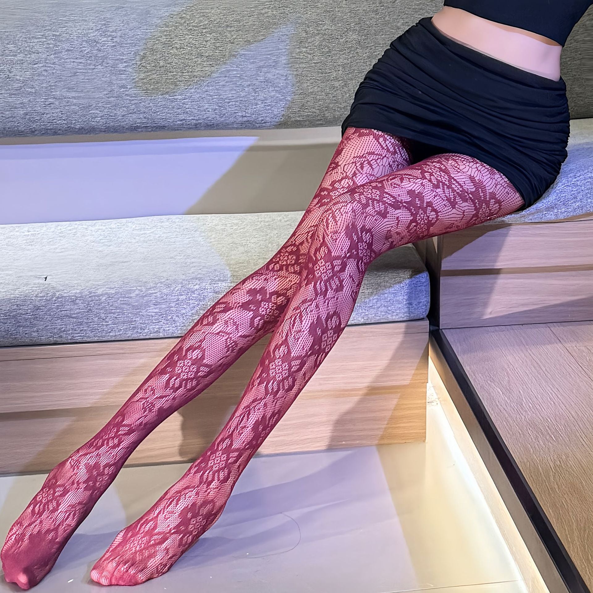 Lace Mesh Pattern Long Tube Stockings - Elegant Hosiery