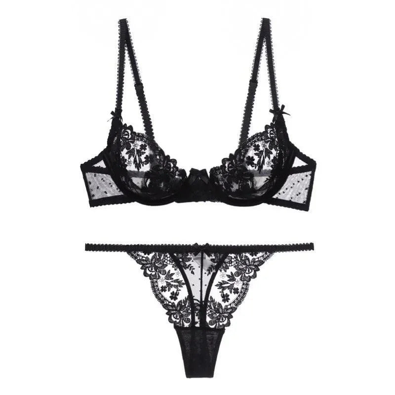 Parisian Whisper French Lace Set - Ultra-Thin Underwire Bra