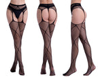 Jacquard Fishnet Pantyhose with Garter - Patterned Tights