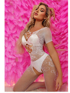 Jacquard Mesh Dress with Stockings - One Piece Nightwear Set