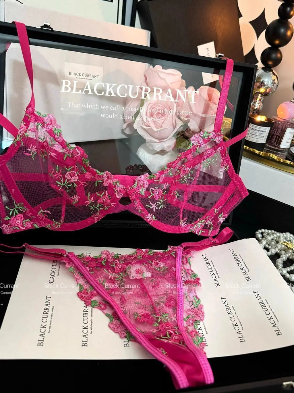 Parisian Nights Embroidered Lace Bralette - French Mesh Set