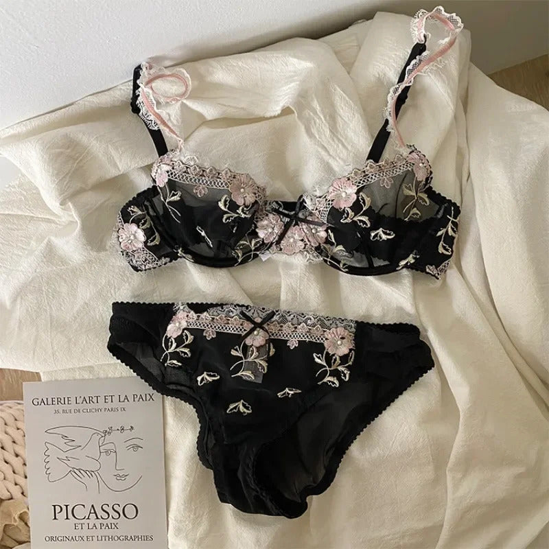 Lilac Dreams Lace and Tulle Set - Embroidered Lingerie