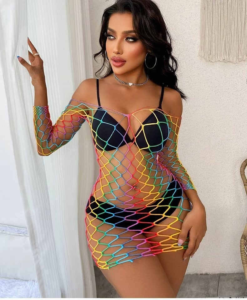 Colorful Fishnet Skirt - Bodycon Short Skirt Swimsuit
