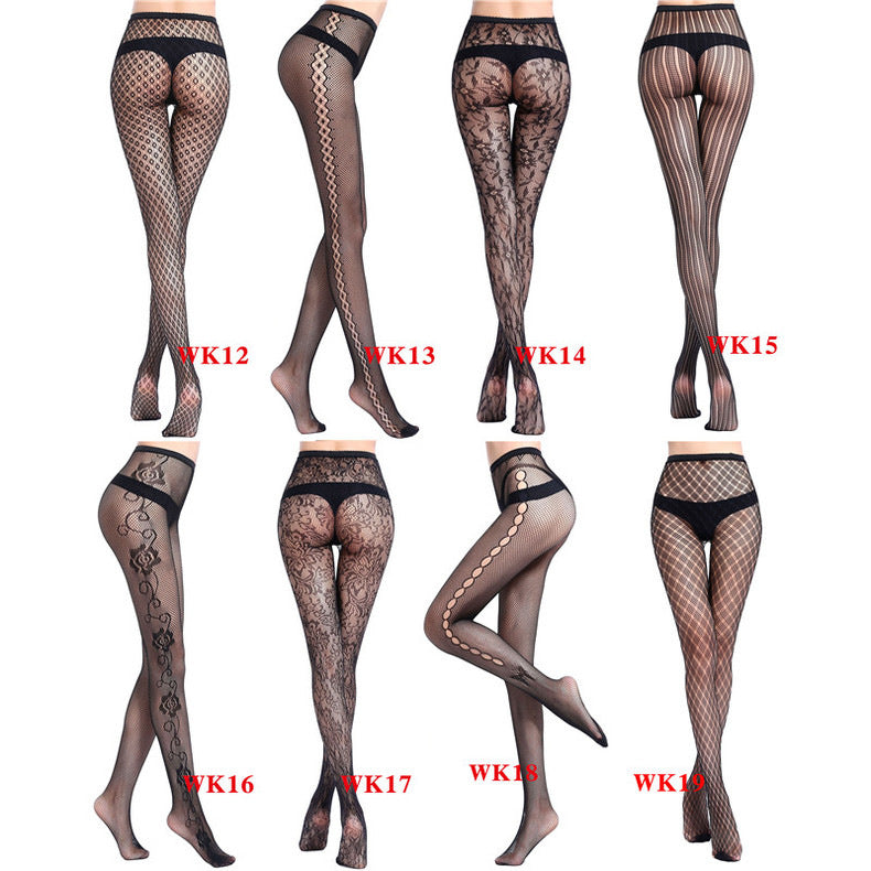 Jacquard Fishnet Stockings - Patterned Mesh Pantyhose Plus Size