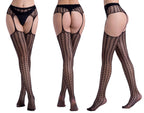 Jacquard Fishnet Pantyhose with Garter - Patterned Tights