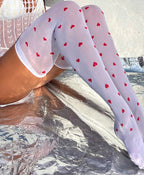 Heart Pattern Over-Knee Socks - Fishnet Stockings