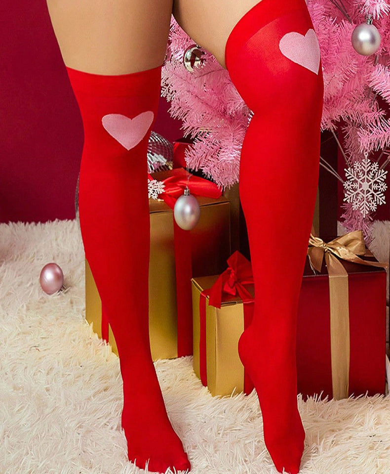 Heart Pattern Over-Knee Socks - Fishnet Stockings