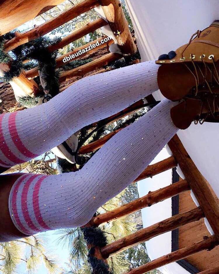 Rhinestone Over-the-Knee Socks - Three Stripe Long Tube Student Socks