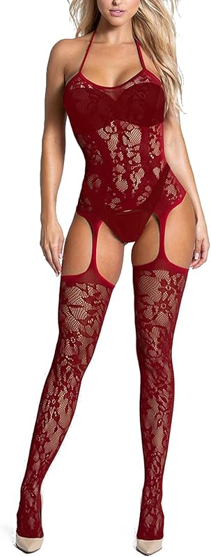 Fishnet Bodystocking with Attached Stockings - One Piece