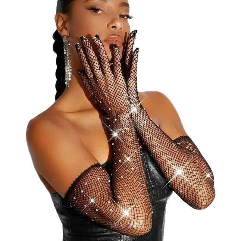 Shiny Diamond Mesh Gloves - Retro Grid Pattern Accessories