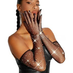 Shiny Diamond Mesh Gloves - Retro Grid Pattern Accessories