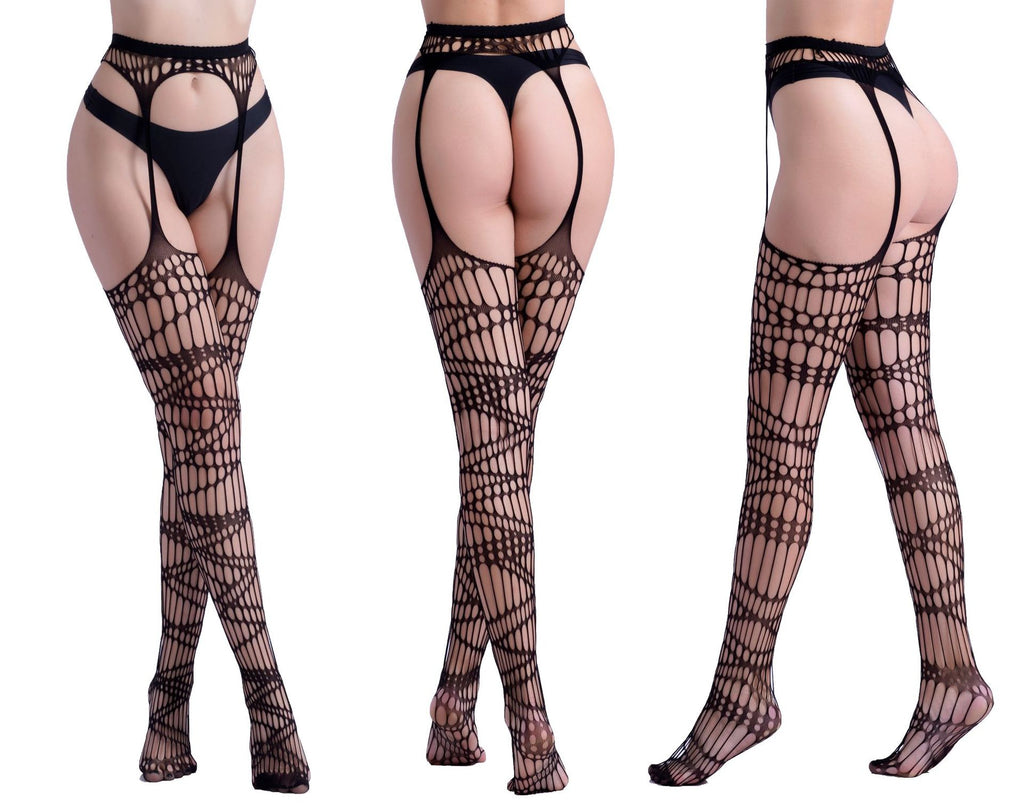 Garter Fishnet Stockings - Jacquard Pattern