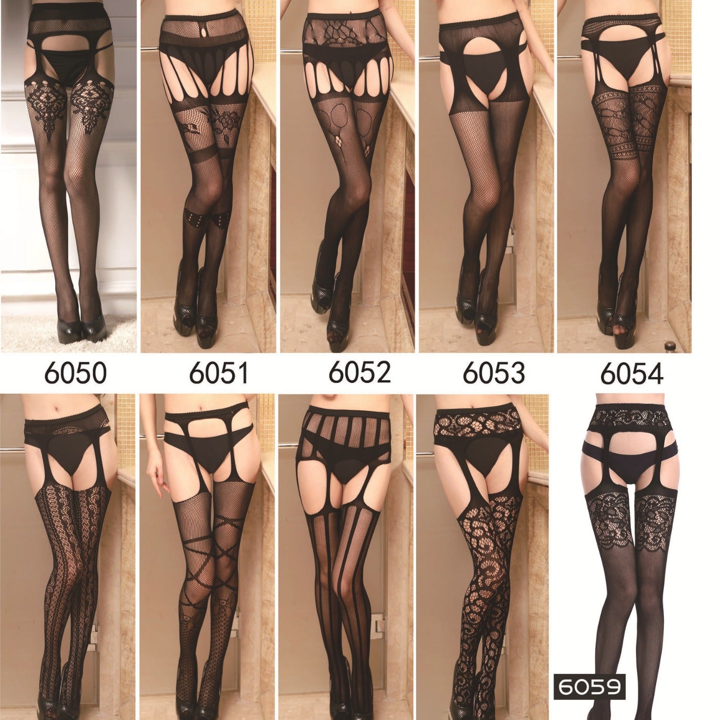 Jacquard Fishnet Pantyhose with Garter - Patterned Tights