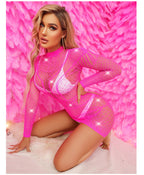 Rhinestone Mesh Dress - One Piece Jacquard Lingerie