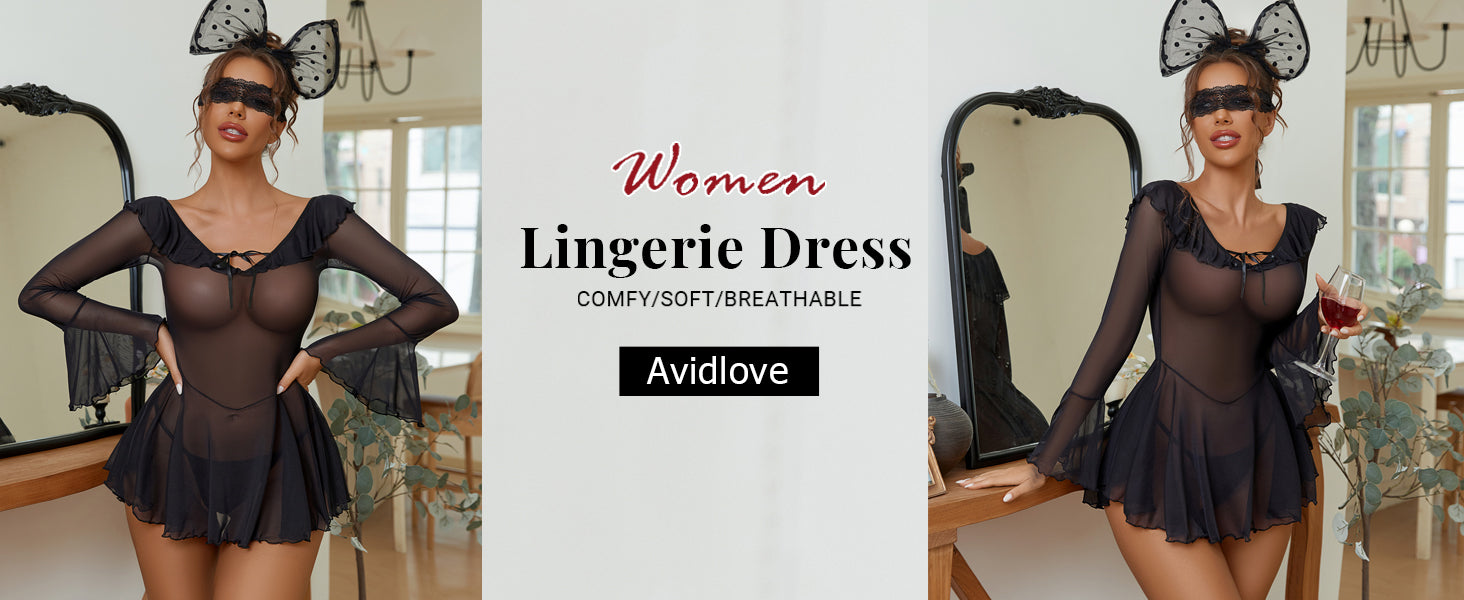 Romantic Ruffles Off-Shoulder Babydoll - Long Sleeve Nightgown