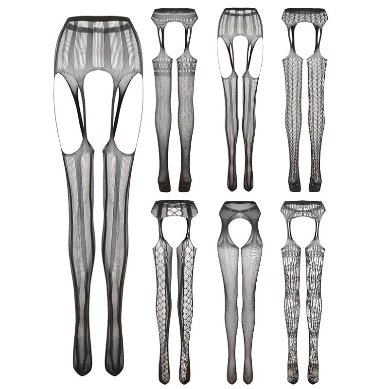 Jacquard Fishnet Pantyhose with Garter - Plus Size Tights