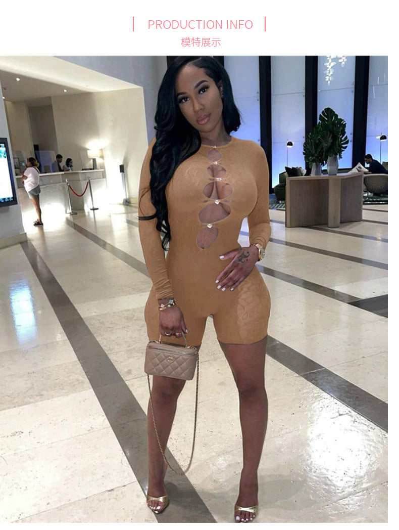 Mesh Bodycon Bodysuit - High Waist Long Sleeve Sleepwear