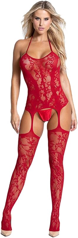 Fishnet Bodystocking with Attached Stockings - One Piece