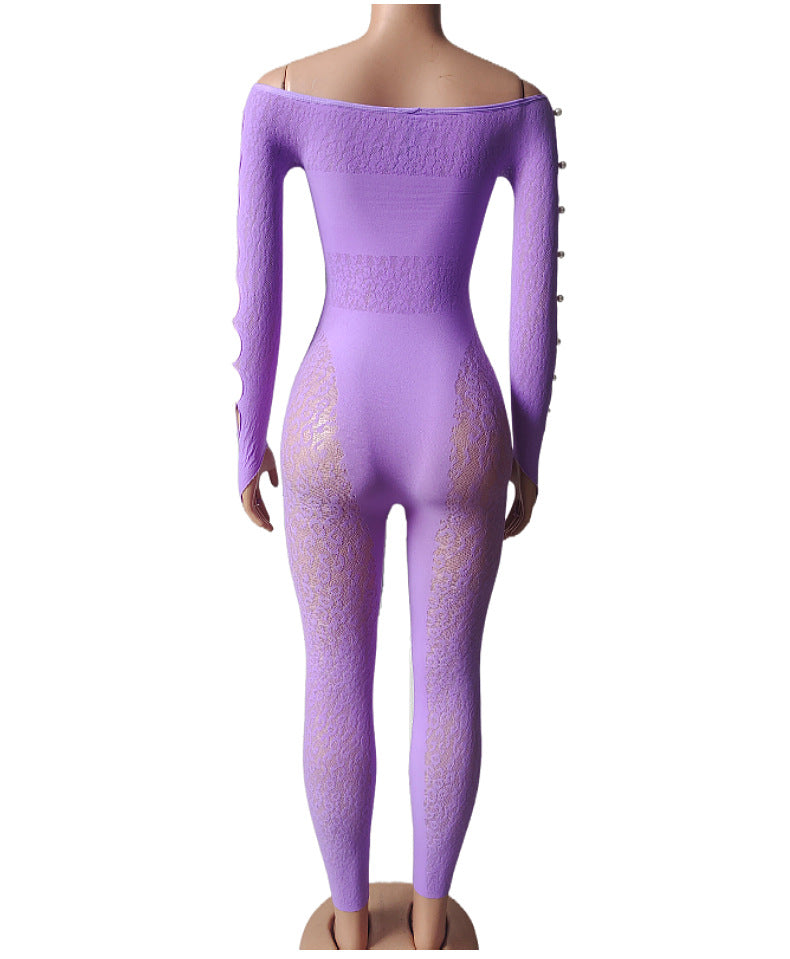 Plus Size Leopard Print Bodysuit - High Waist Slim Mesh Pajama Set