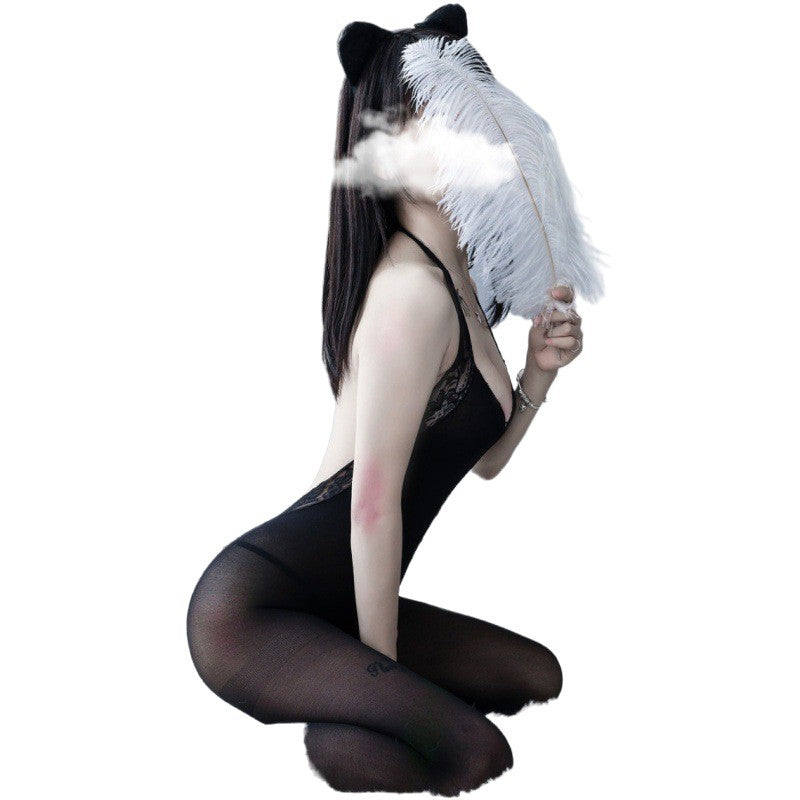 Lace Mesh Bodysuit - One Piece Sleepwear