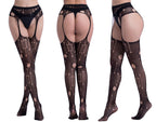 Jacquard Fishnet Pantyhose with Garter - Patterned Tights