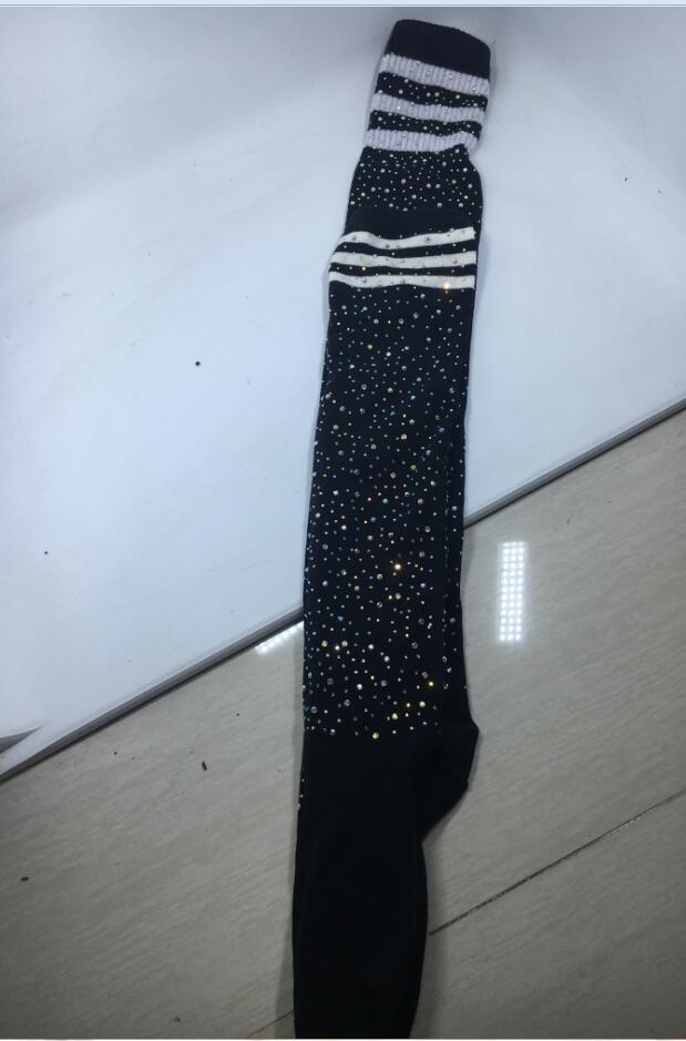 Rhinestone Over-the-Knee Socks - Three Stripe Long Tube Student Socks