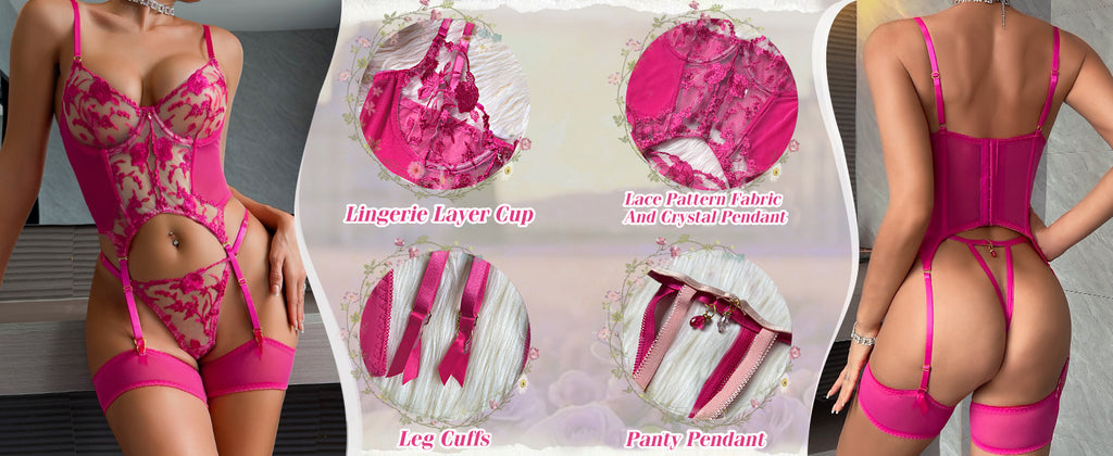Corset Elegance Lace Teddy - 3 Piece Garter Belt Set