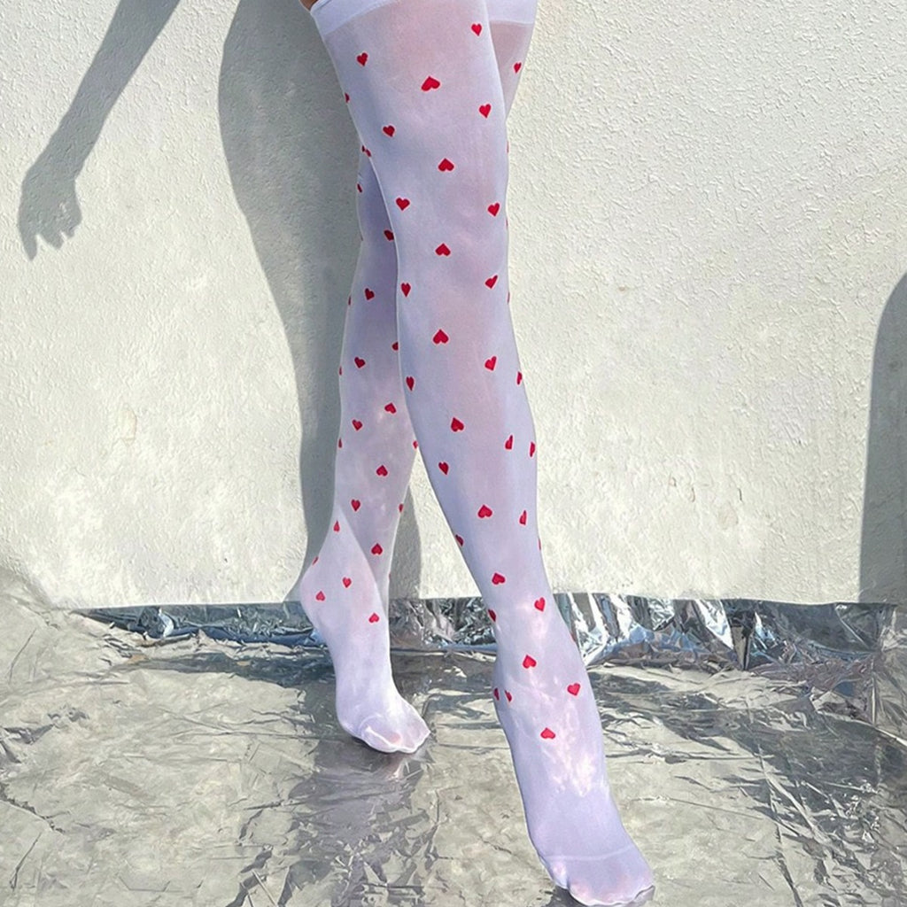 Heart Pattern Over-Knee Socks - Fishnet Stockings