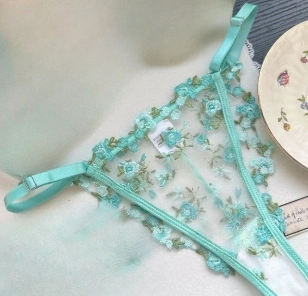 Parisian Nights Embroidered Lace Bralette - French Mesh Set