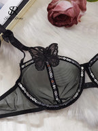 Butterfly Glamour Mesh Lingerie - Sequin Bra and Brief Set