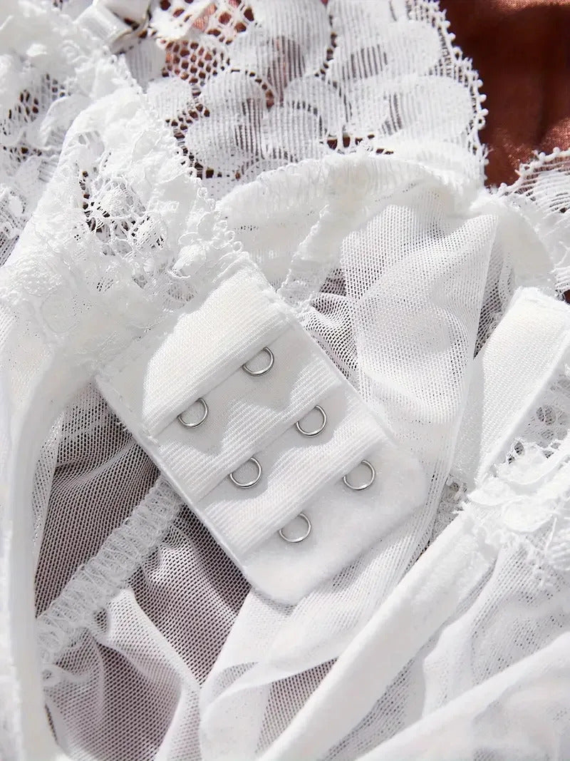 Ethereal Tulle Nightgown Set - Sheer V-Neck Sleepwear