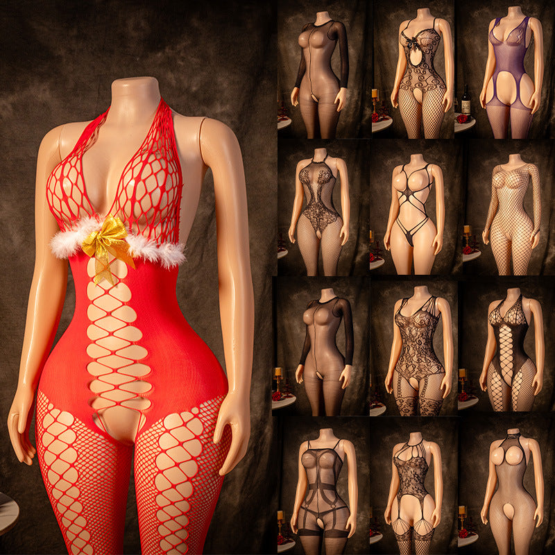 Lace Bodysuit Lingerie Set with Stockings - One Piece Sleepwear