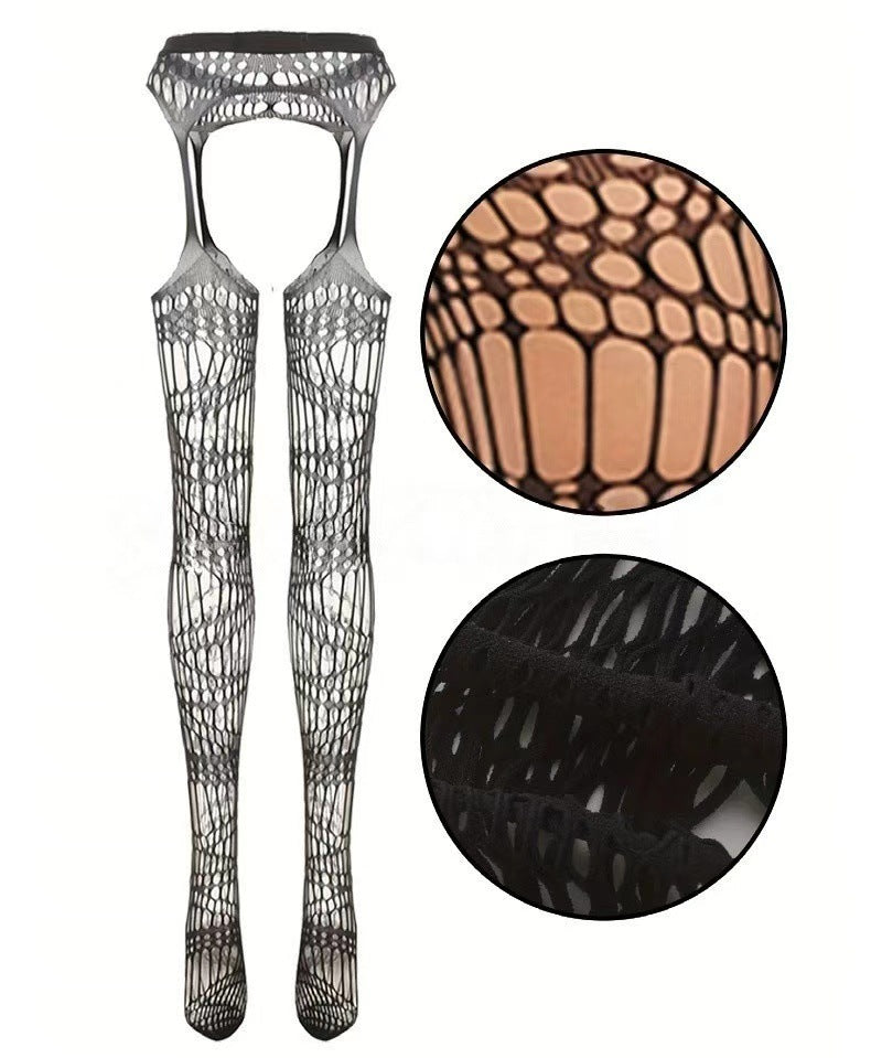 Jacquard Fishnet Pantyhose with Garter - Plus Size Tights