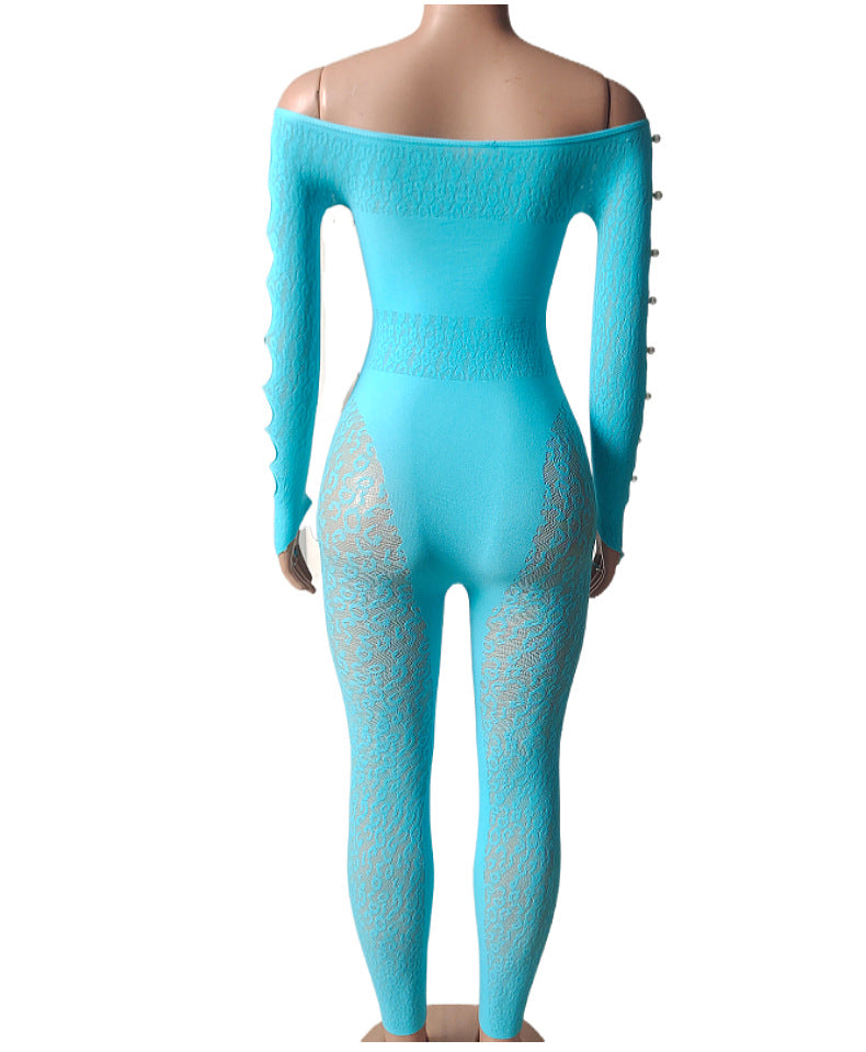 Plus Size Leopard Print Bodysuit - High Waist Slim Mesh Pajama Set