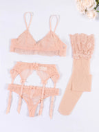 Summer Enchantment Lace Lingerie Set - 4 Piece Bra & Garter Collection