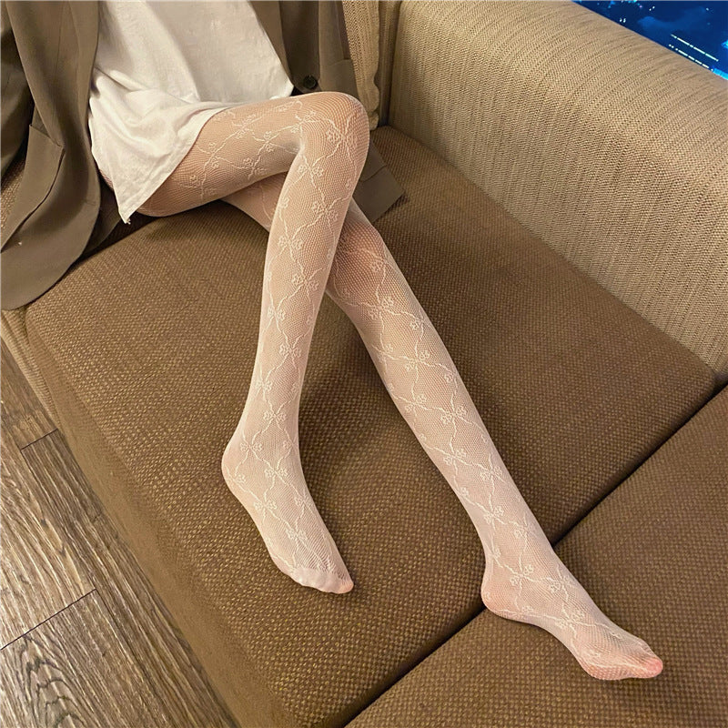 Hollow Out Bowknot Pantyhose - One-Piece Mesh Set