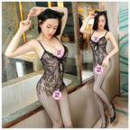 Mesh Lace Strap Dress with Bowknot - Lingerie Nightdress